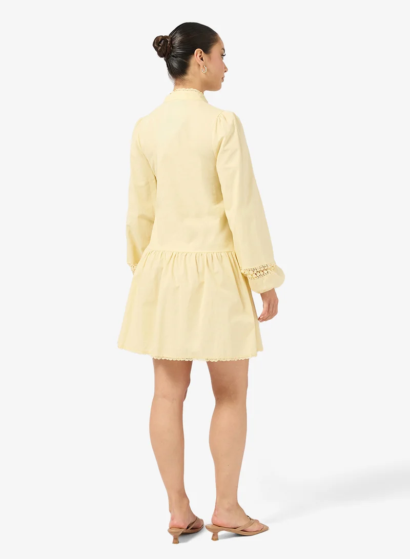 Ginger Button Up Drop Waist Dress with Openwork Detail